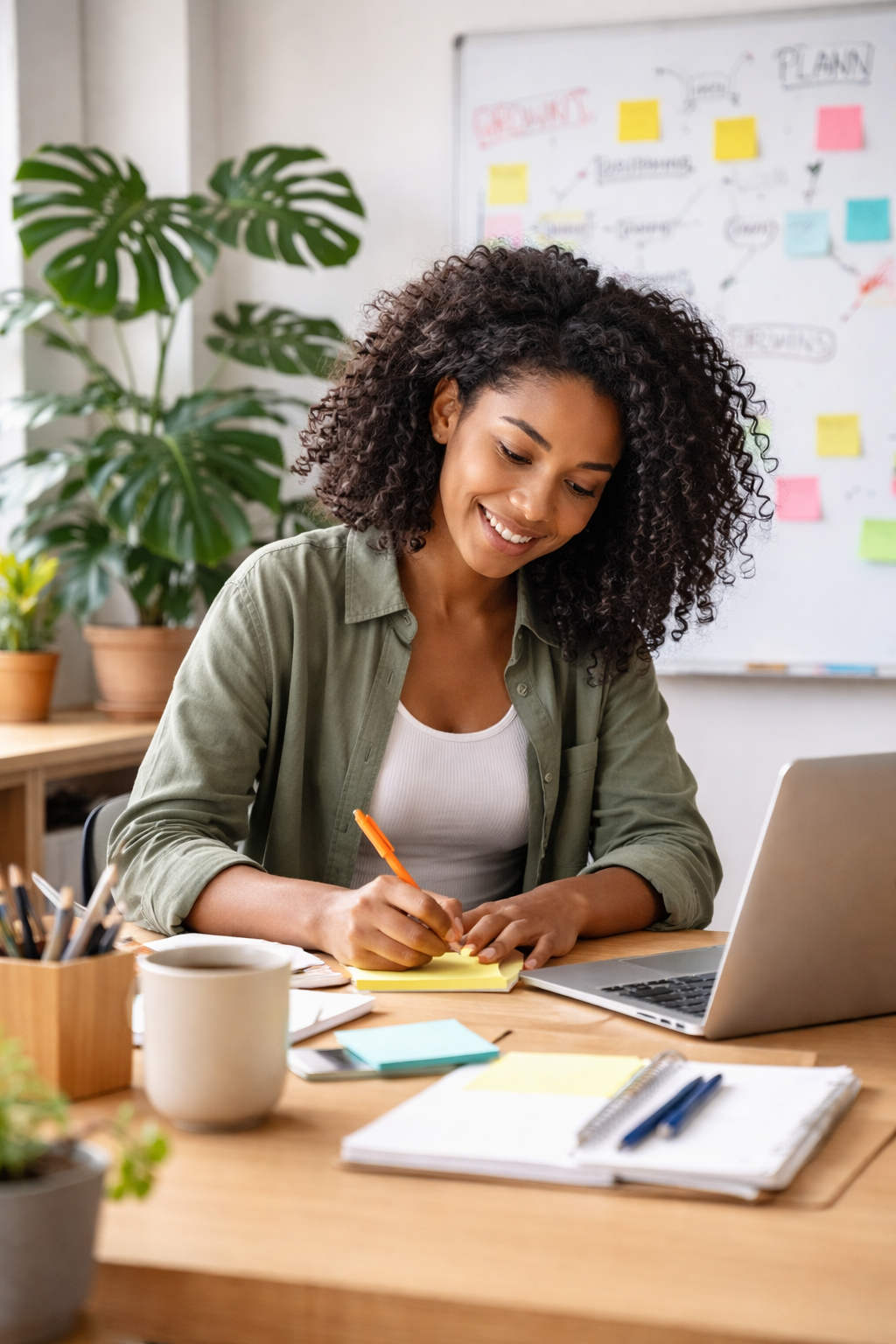 Empreendedora organizando seu negócio
